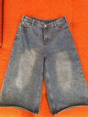 Women's Wide-Leg Cropped Denim Jeans - Blue